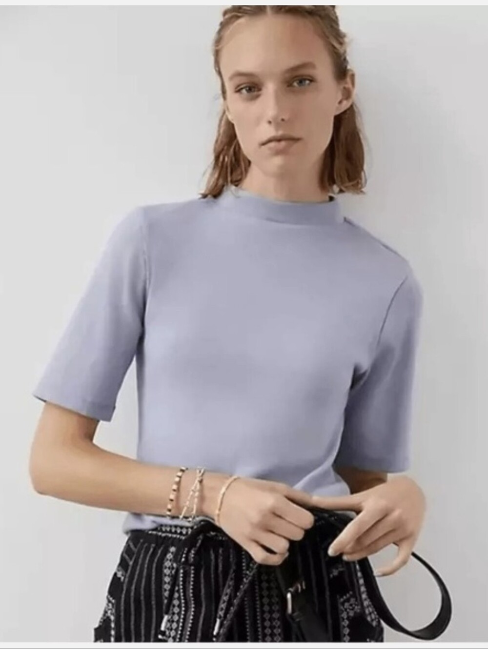 Anthropologie Maeve Mock Neck Ribbed Half Sleeve Top Lavender Small